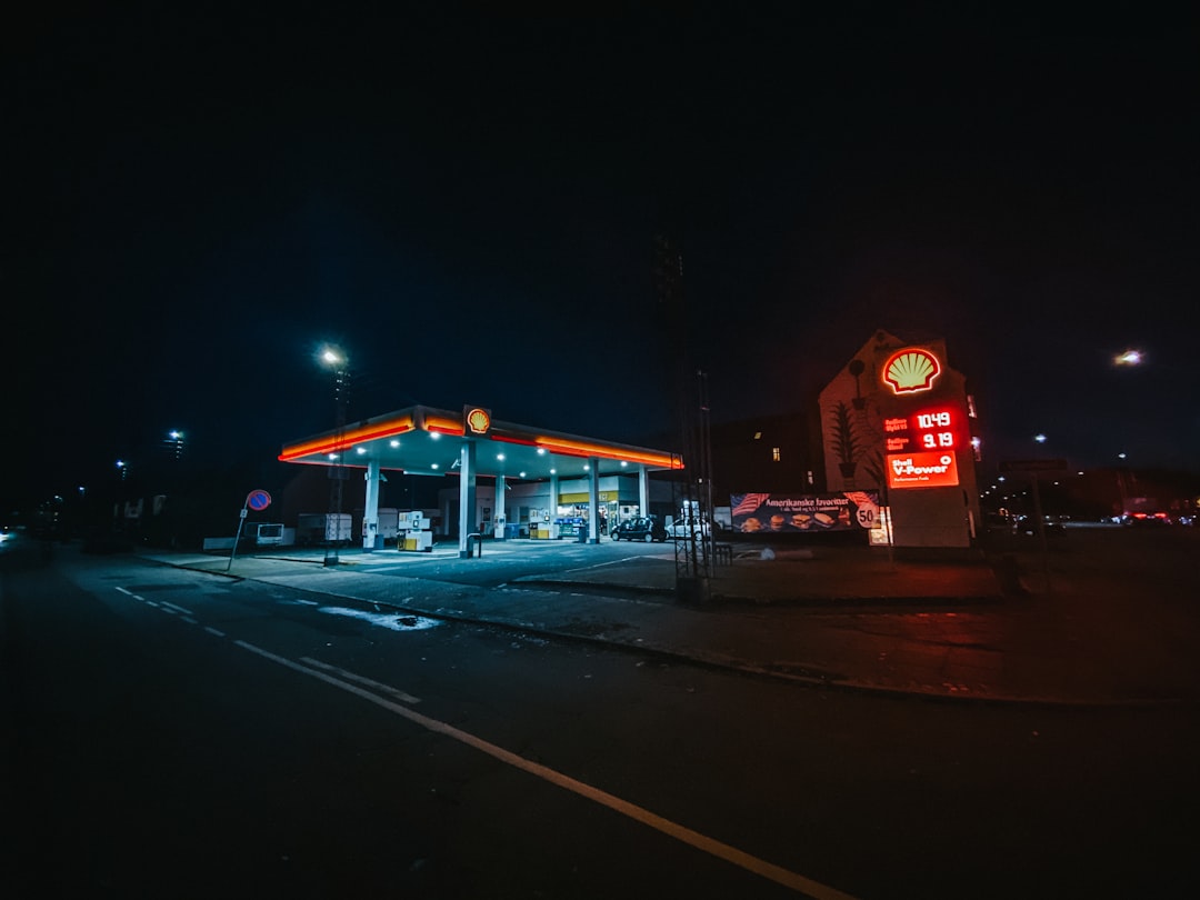 diesel fuel pump station night traffic