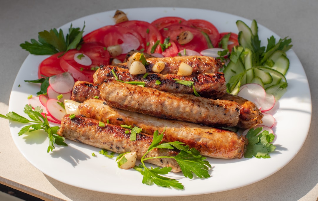 Montenegrin cevapi grilled meat sausages flatbread
