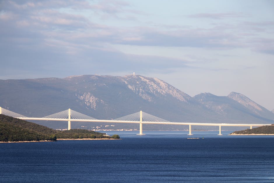 Pelješac Bridge Croatia aerial view sea channel