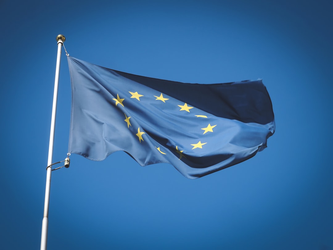 European Union flag with digital circuit overlay concept