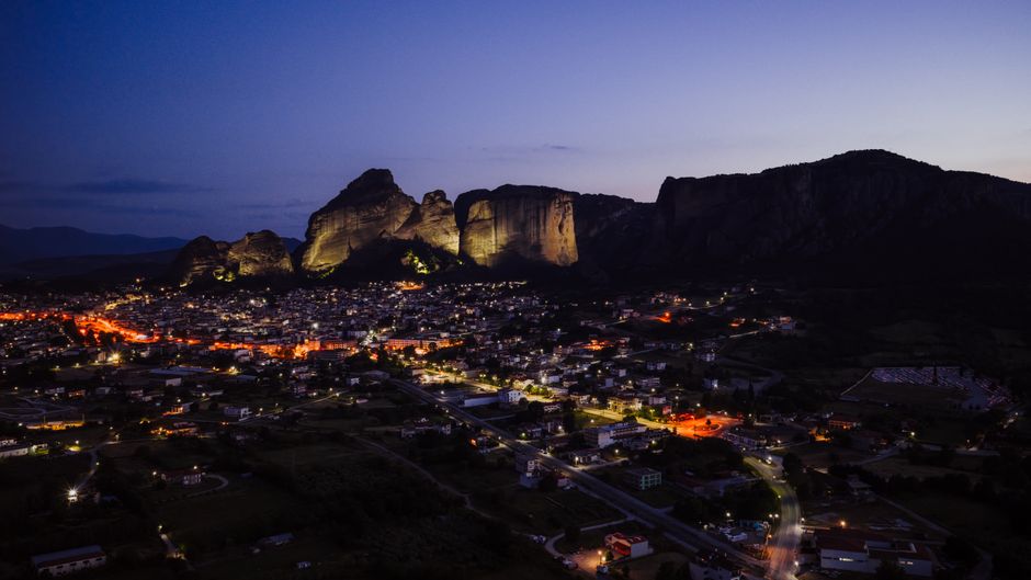 Mount Olympus Greece night view Litochoro street lights