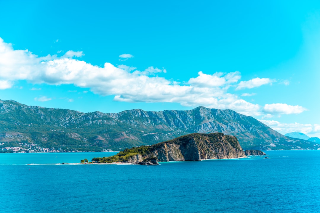 Kotor Bay Montenegro steep cliffs meeting deep blue water rocky shore