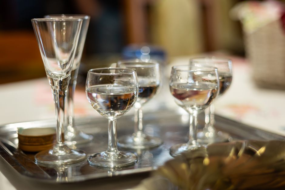 Serbian rakija shots traditional glass table setting