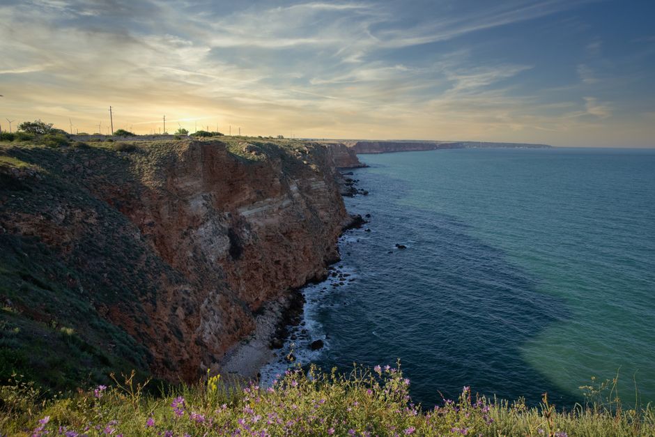 Cape Kaliakra lighthouse cliffs Black Sea storm Bulgaria