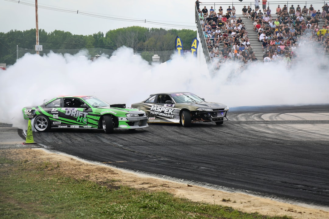 Formula Drift car tandem battle smoke