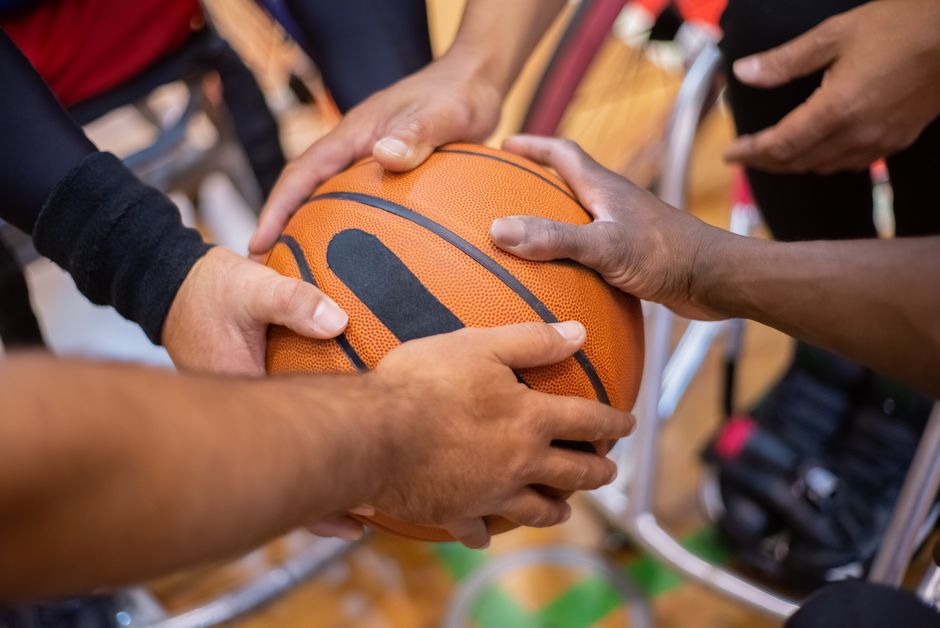 Beşiktaş wheelchair basketball team huddle before game