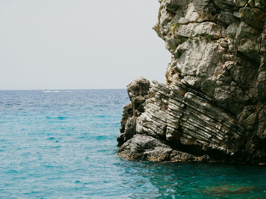 Himara Albania coastline blue water cliffs