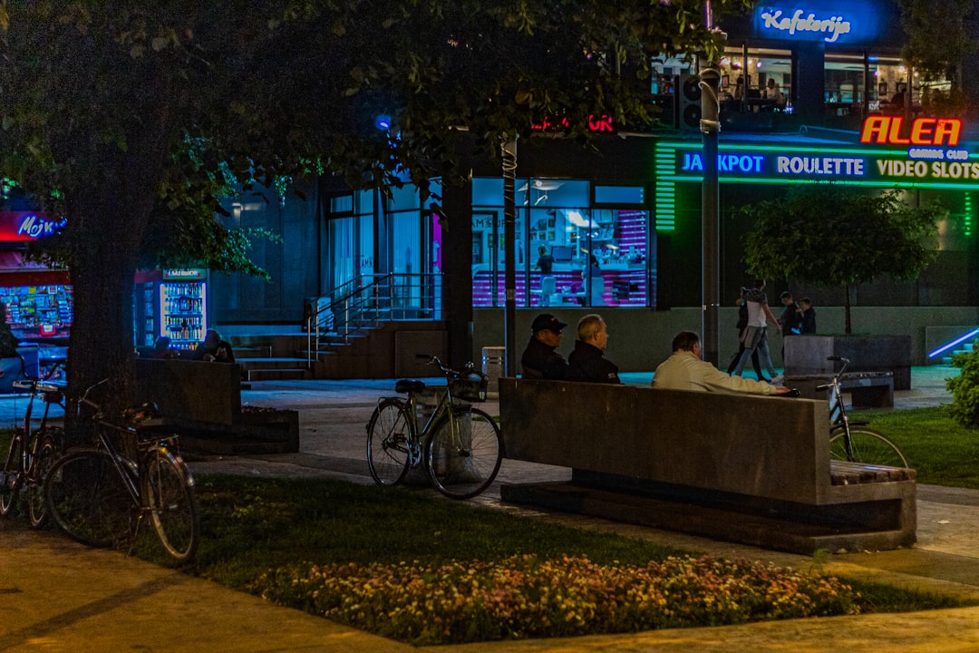Raška town square evening local bar exterior Serbia