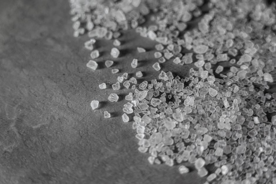 Close up of coarse white salt crystals from Ulcinj Salina