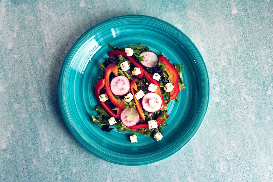 Bulgarian shopka salad fresh vegetables sirene cheese plate