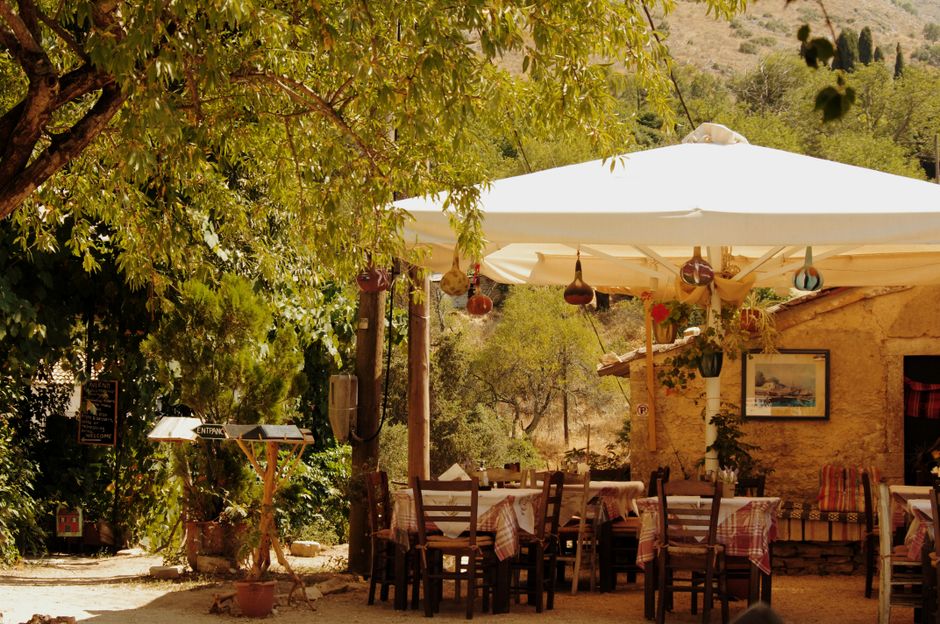 Studenica town local restaurant outdoor seating evening