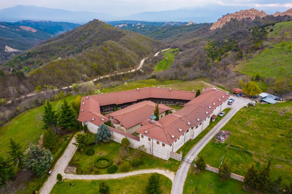 Mileševa Monastery Serbia exterior view mountain forest rain