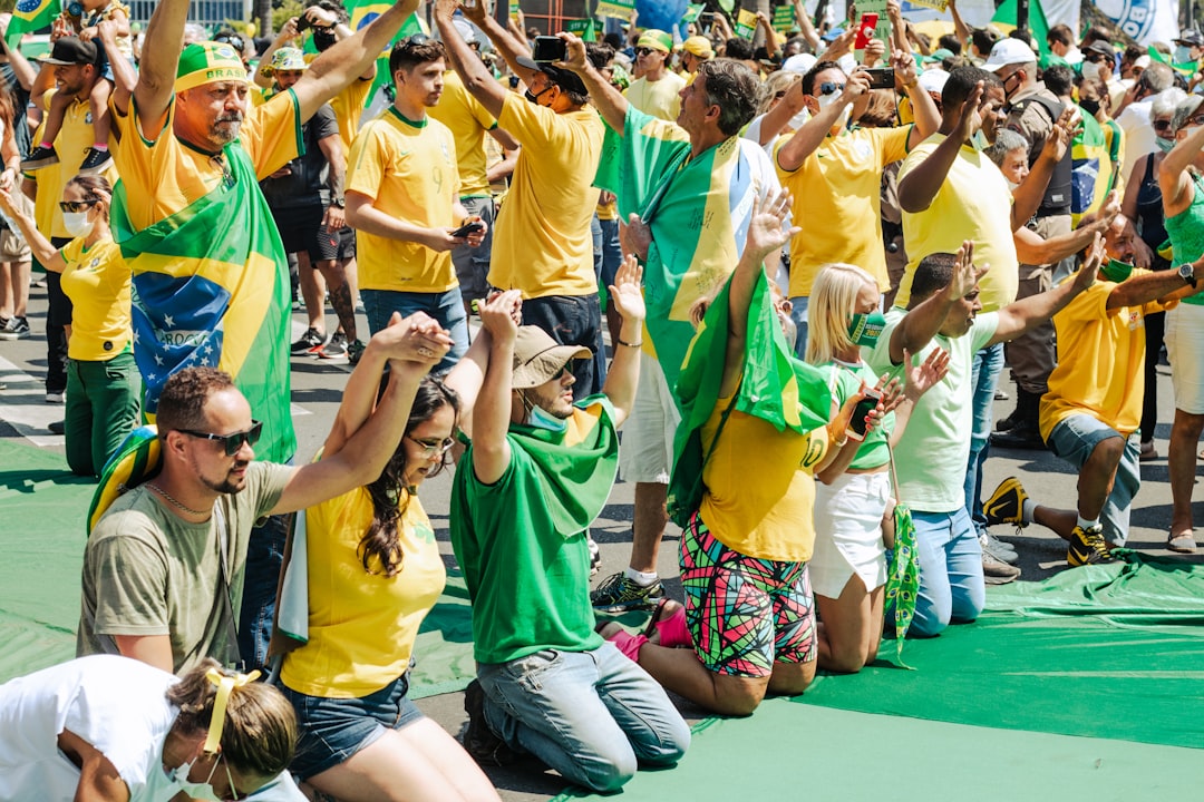 Brazil national football team huddle before match