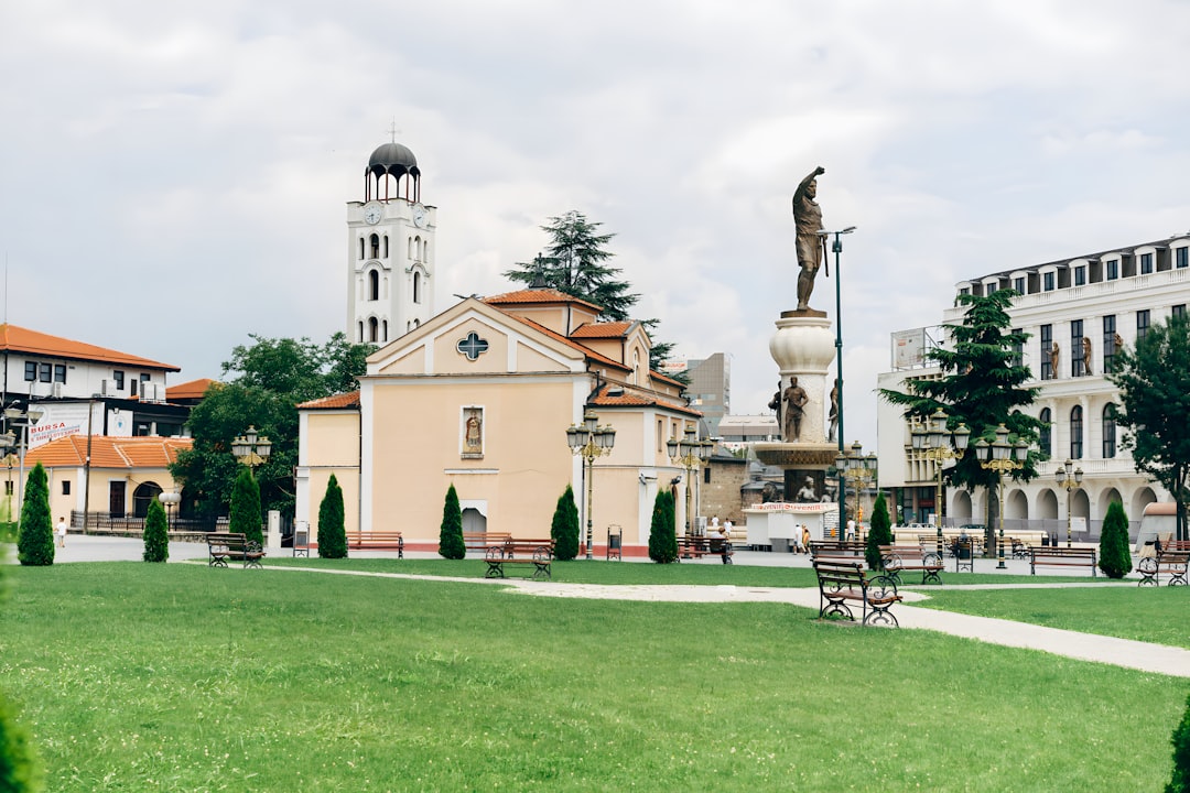 Holy Trinity Monastery Skopje bell tower stone architecture sky