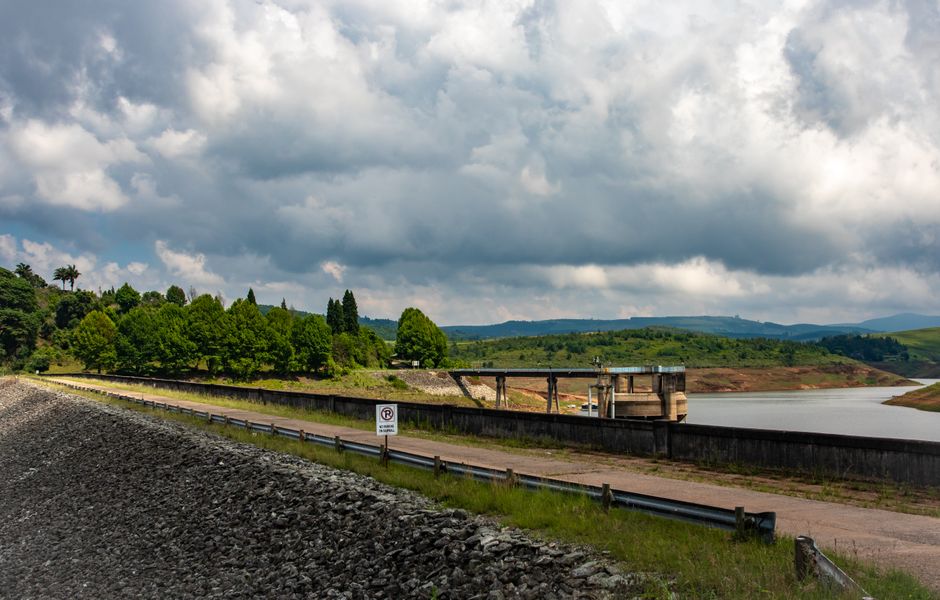 Iron Gate Dam hydroelectric plant Danube reservoir wide angle