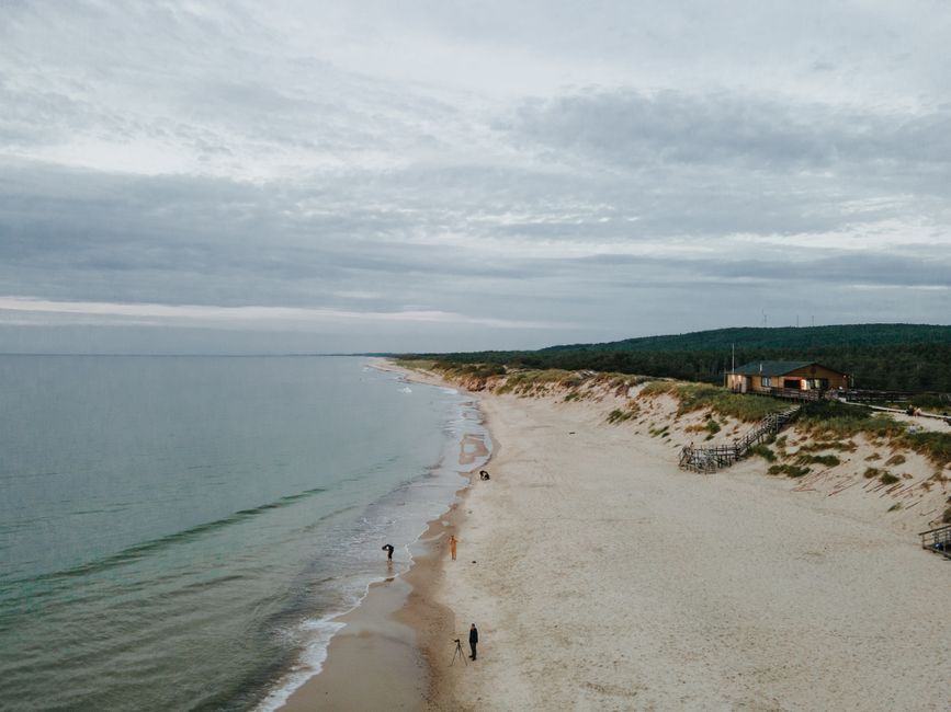 Lucija Bay Slovenia small beach dunes chapel