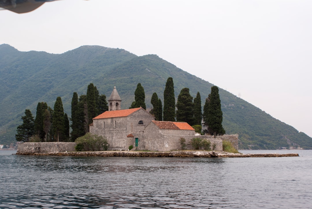 Our Lady of the Rocks island church Perast Montenegro bay view