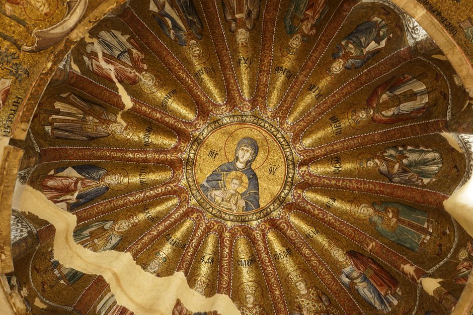 Theotokos of the Spring fresco Studenica Monastery close up detail Virgin Mary