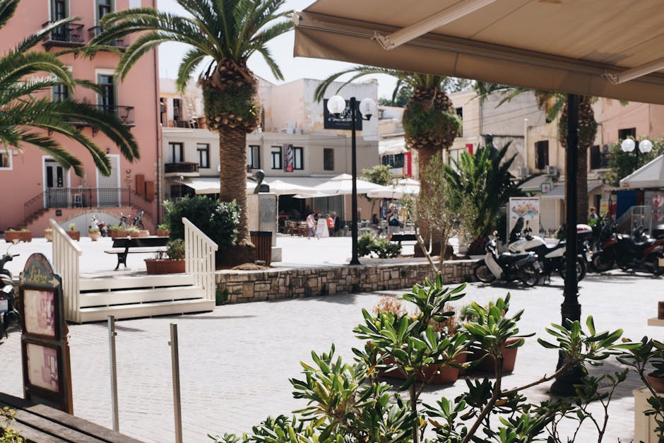 Litochoro town square Greece cafes evening