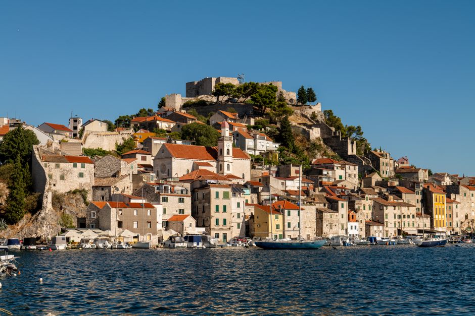 Vis town fortress Croatia stone walls panoramic view harbor