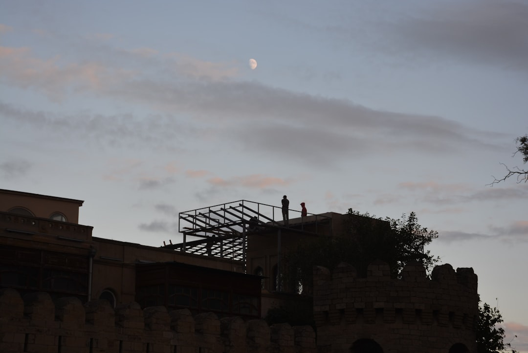 Studenica Monastery exterior night moonlight scaffolding