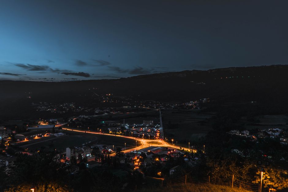Studenica town quiet street night lights