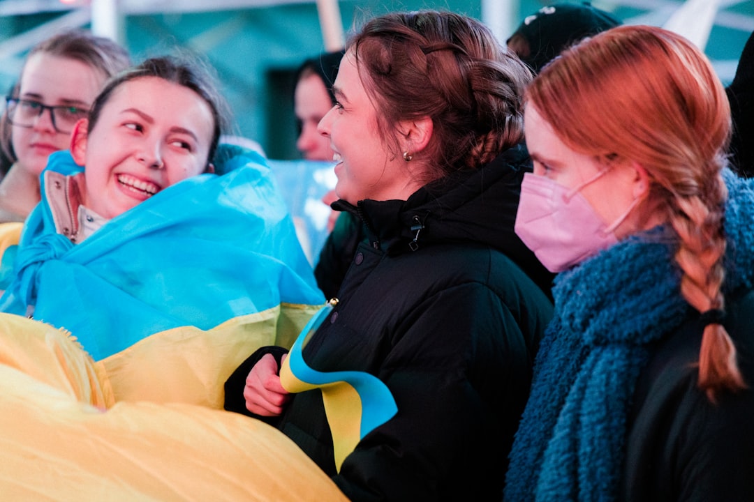 Ukraine women's football team celebrating goal