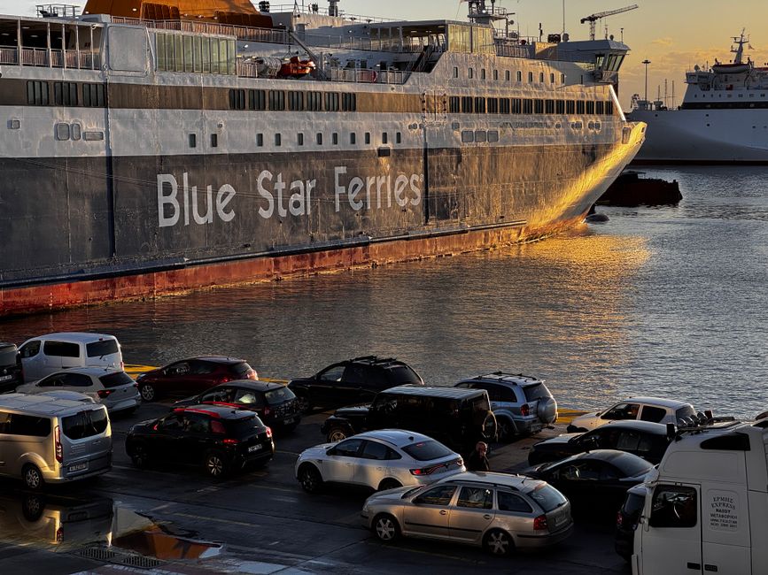 Ferry Northern Aegean islands departure port sunset