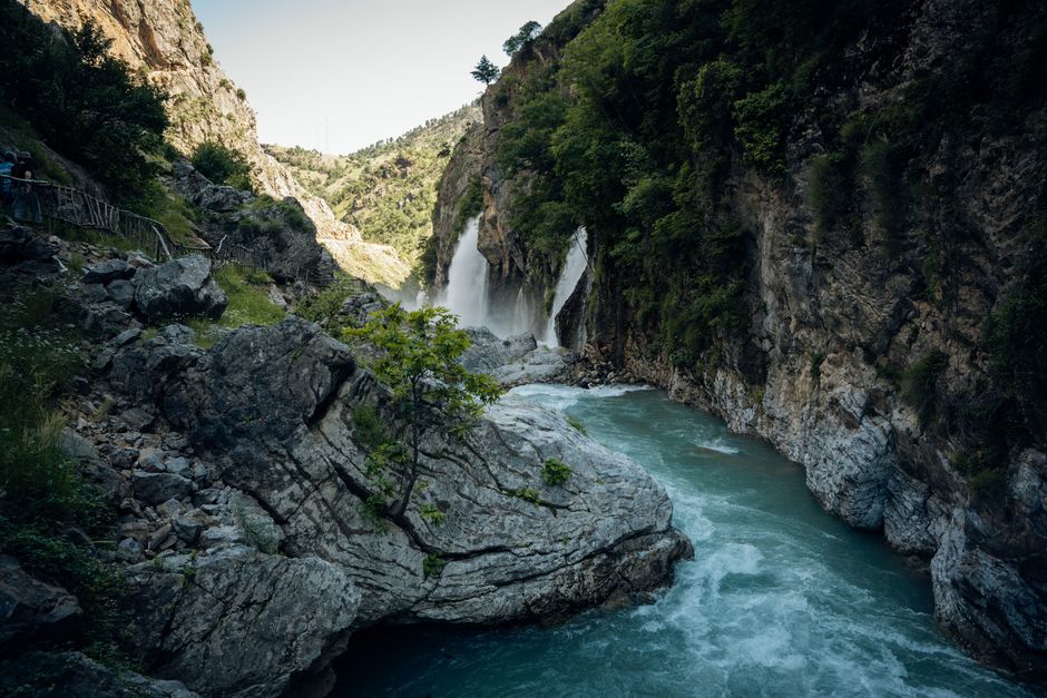 Enipeas gorge trail Mount Olympus Greece waterfall pine forest