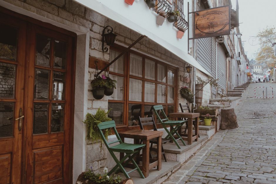 Gjakova Old Bazaar Kosovo traditional cafes outdoor seating evening