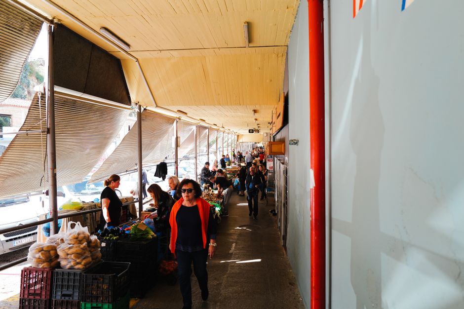Plovdiv Central Market Hall fresh produce cheese stalls
