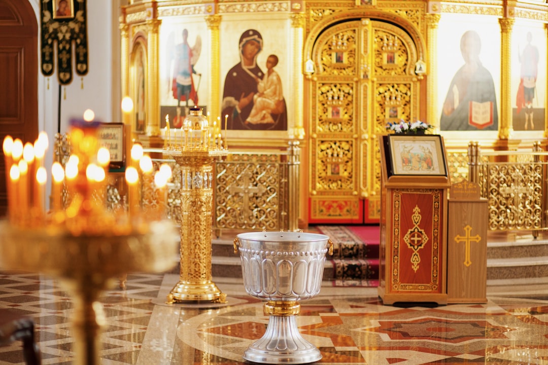 Orthodox church interior candle light icons