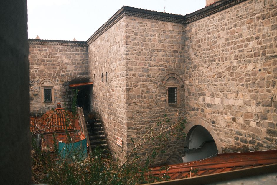 Rila Monastery outer walls stone masonry courtyard