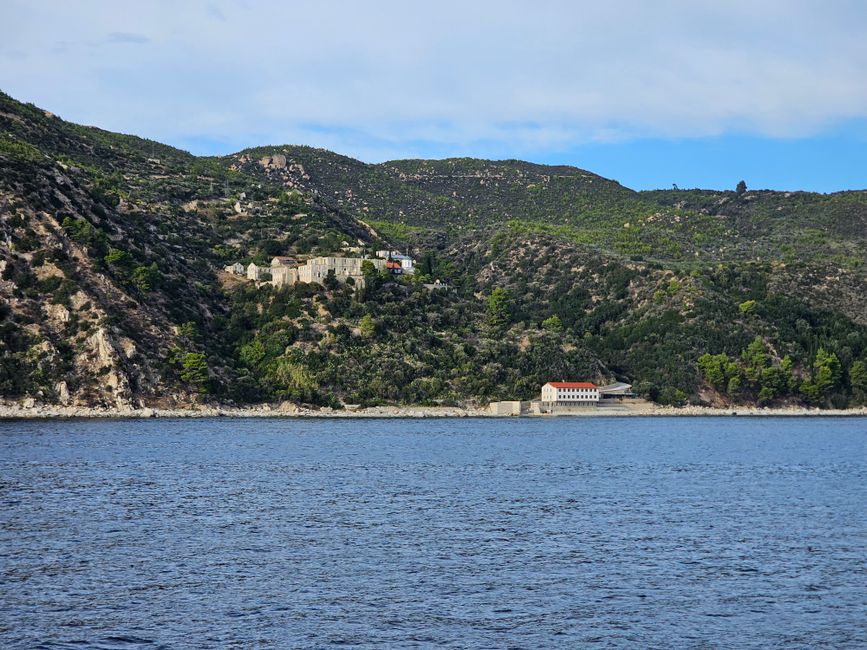 Mount Athos Coastal Trail Greece pine forest sea view monastery