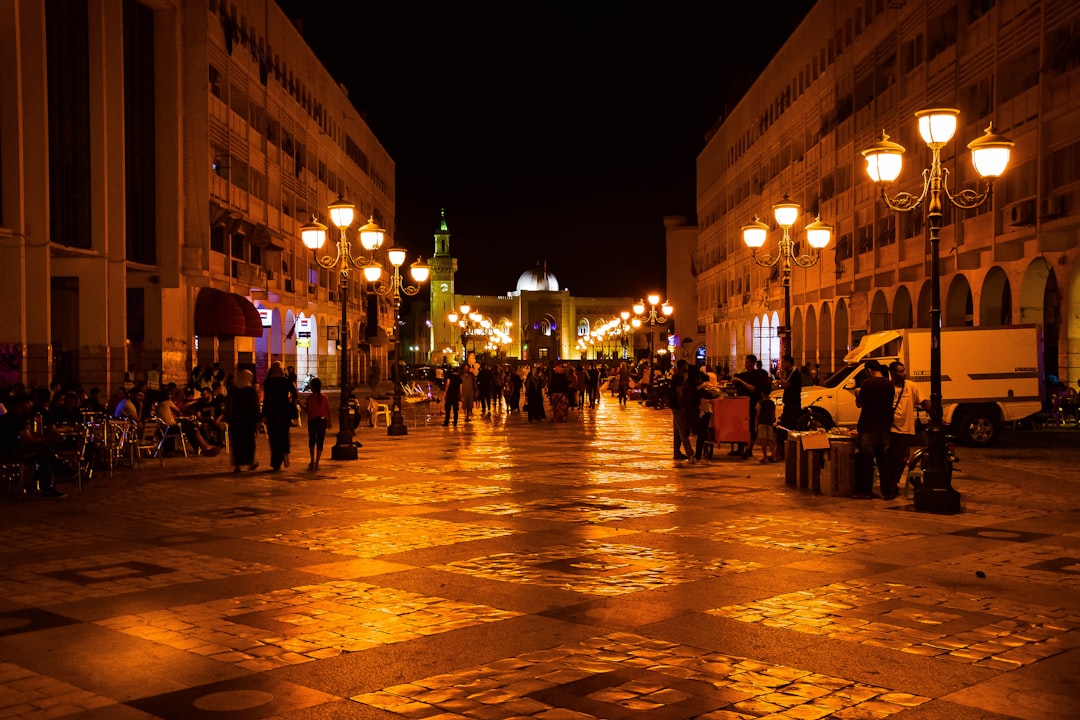 Kazanlak Rose Festival square night view illuminated buildings