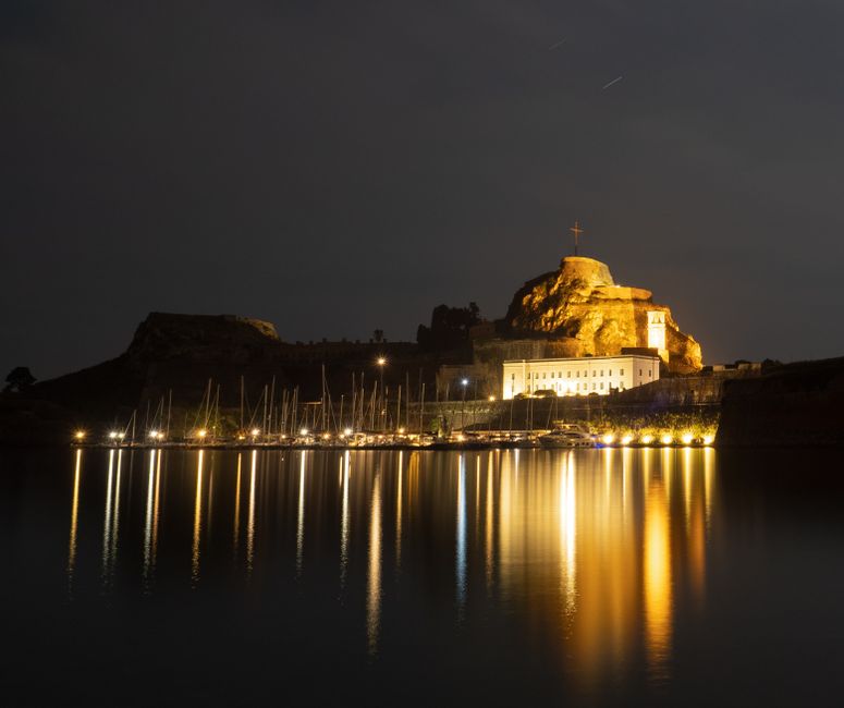 Waterfront bar Limnos Greece night view