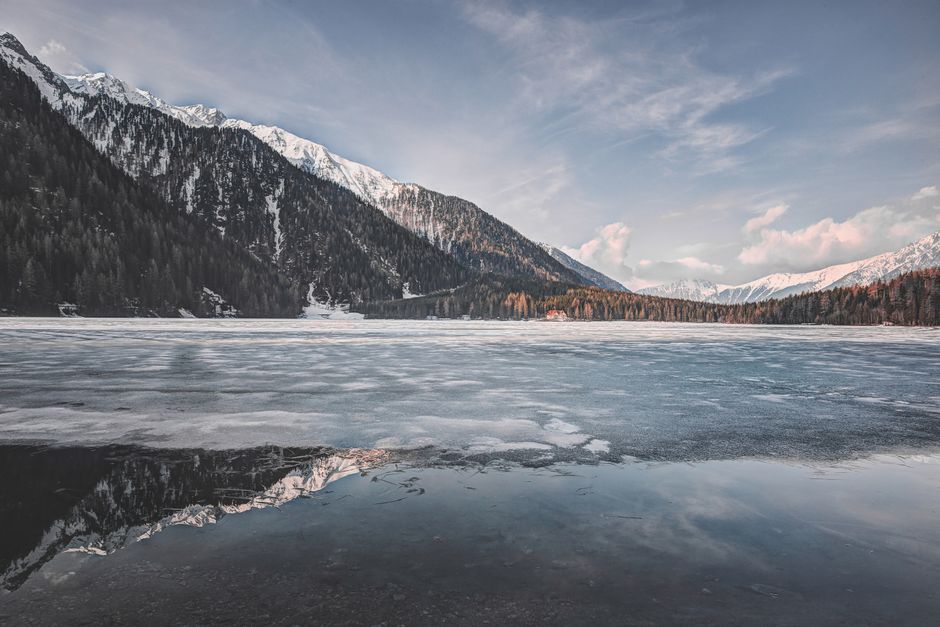 Lake Mavro North Macedonia glacial lake pine forest reflection mountain peaks