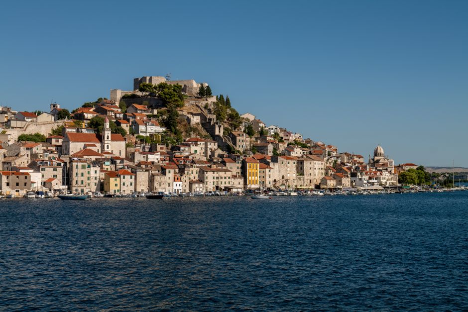 St. Michael Fortress Šibenik panoramic view Adriatic Sea sunset