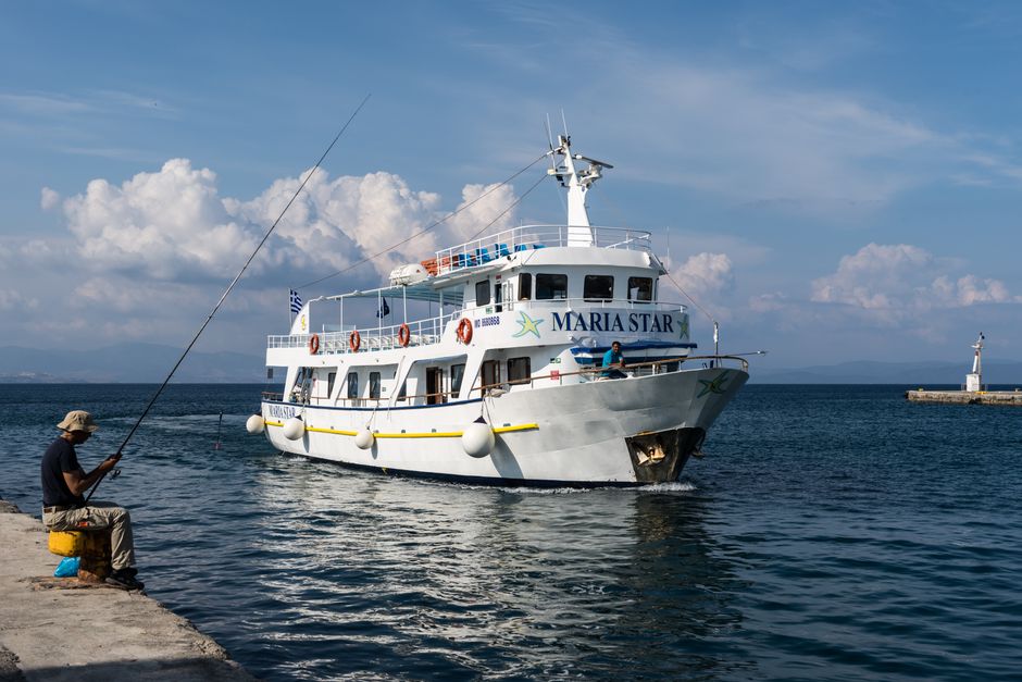 Mount Athos Greece ferry port Daphne boats monks disembarking