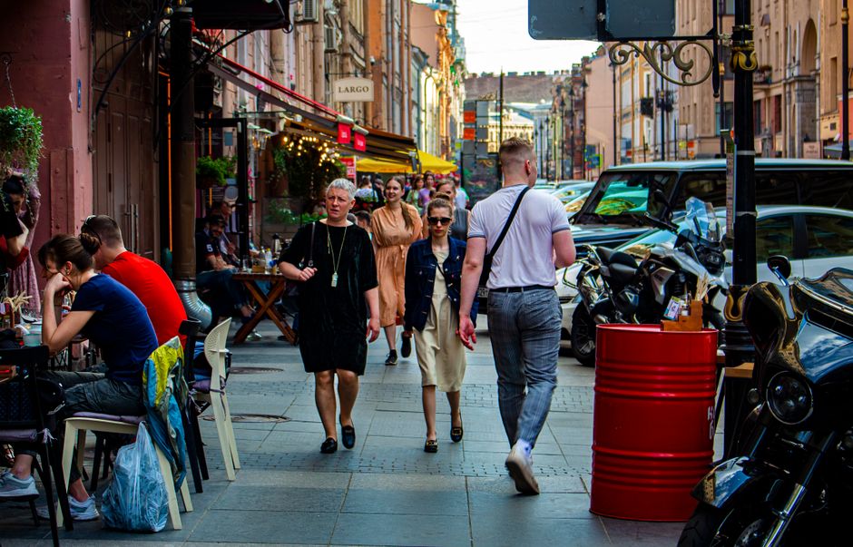 Kazanlak town center main street pedestrian zone shops cafes