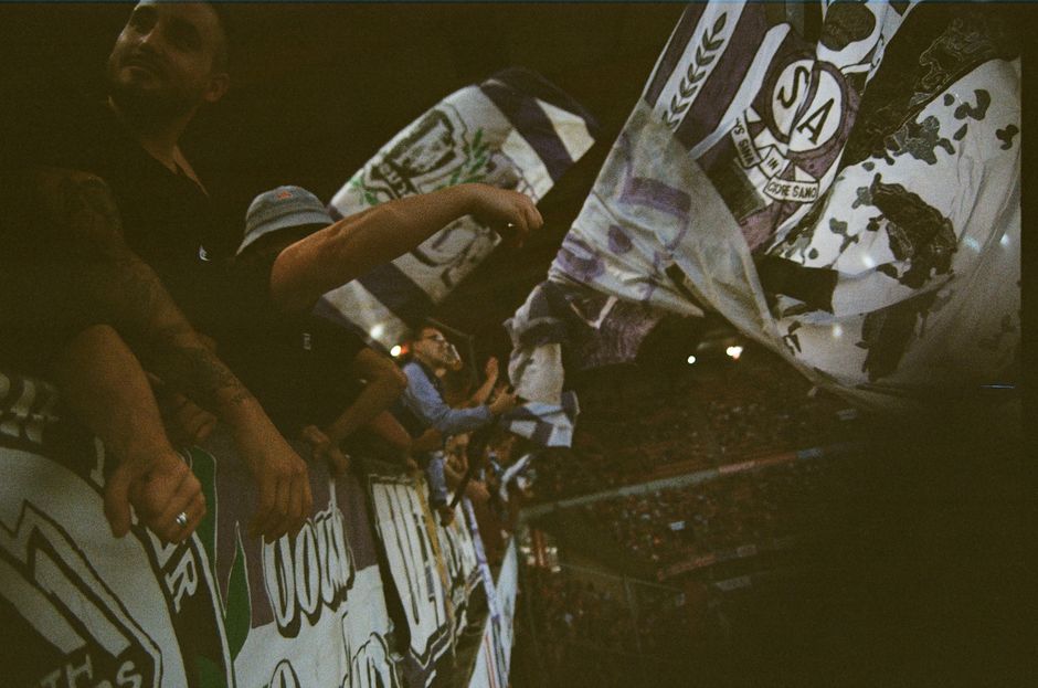 FK Partizan Belgrade stadium fans cheering night