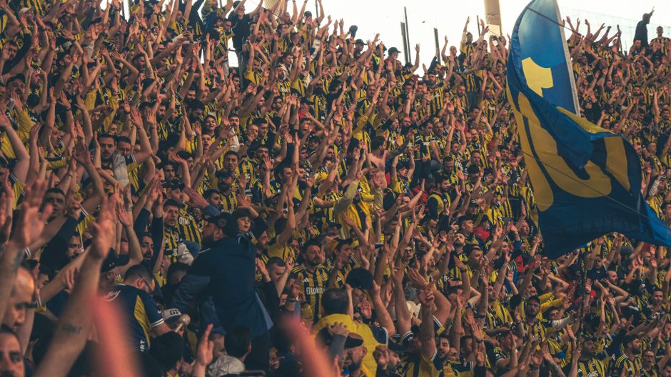 AEK Athens fans cheering at Nikos Goumas Stadium