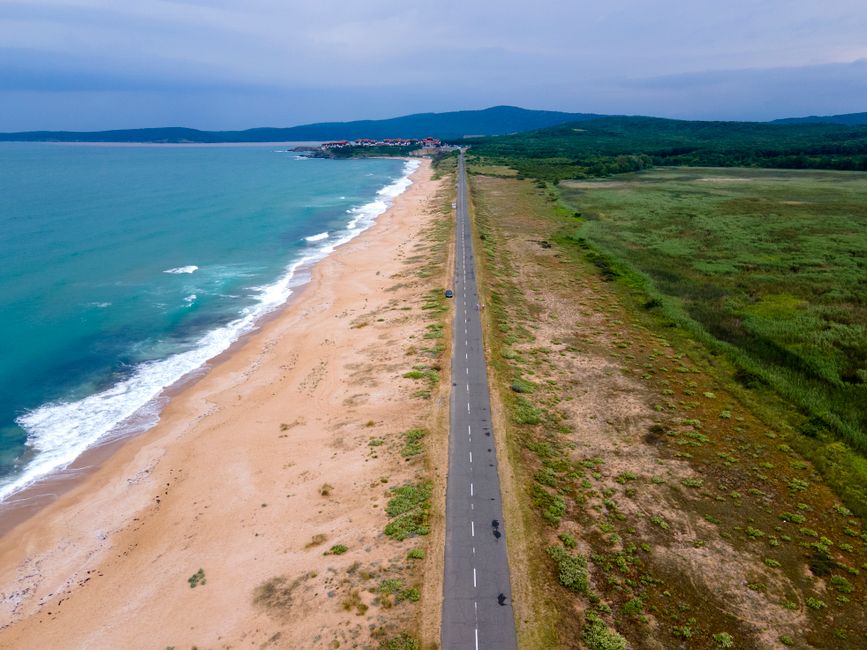 Kiten Beach Bulgaria wind surfers calm water pine trees