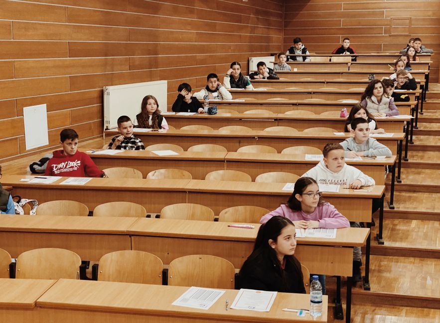 Serbian students taking matura exams in classroom
