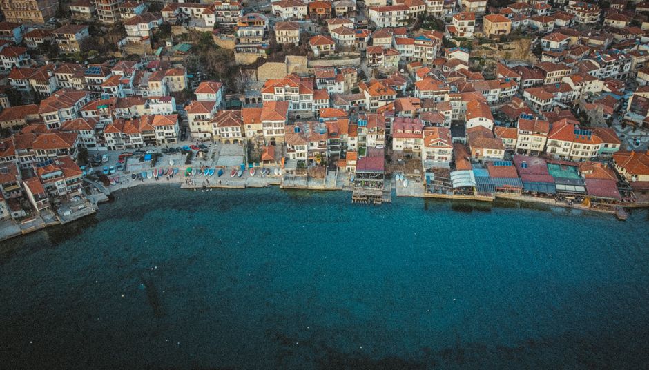 Blue Moon bar Ohrid rooftop terrace lake view young crowd night