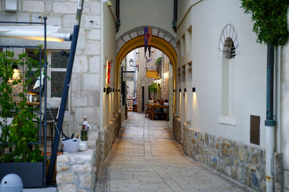 Korcula Town Croatia bar terrace evening lights
