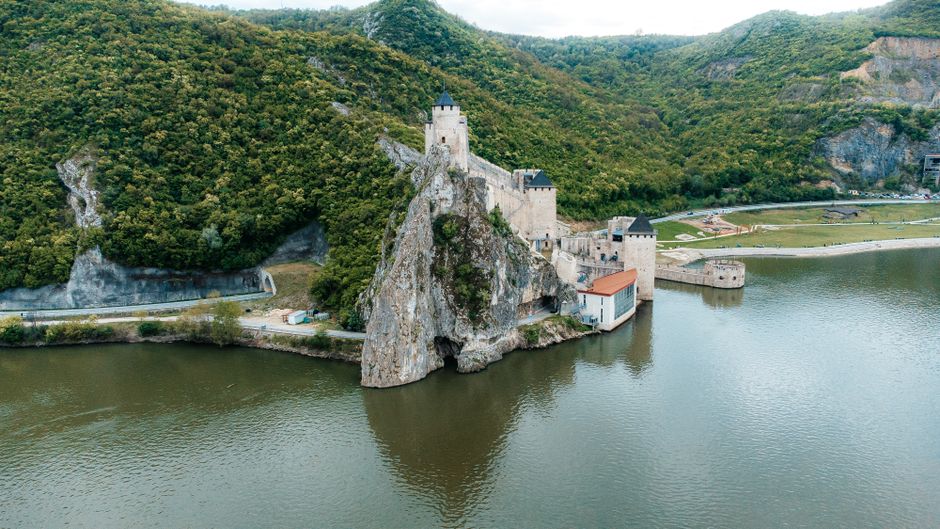 Šarengrad Fortress ruins Fruška Gora Serbia panoramic view Danube