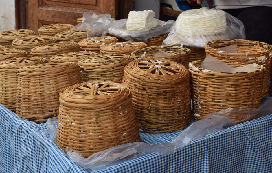 Viganj market fresh produce cheese wine display