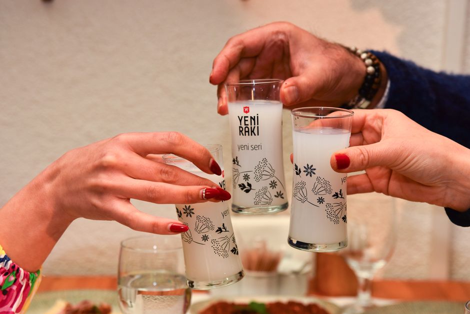 Raki bar Turkey glasses meze plates lively atmosphere