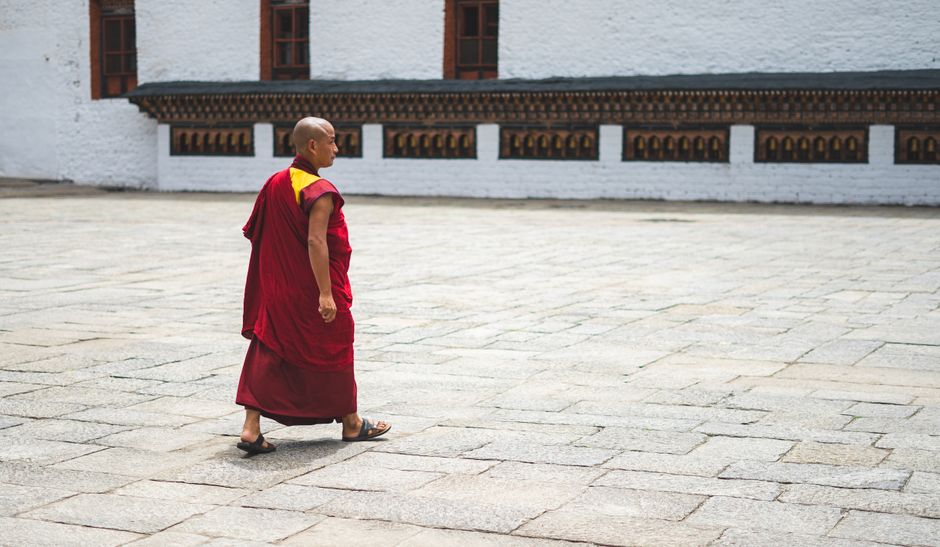 Studenica Monastery courtyard peaceful atmosphere monks walking